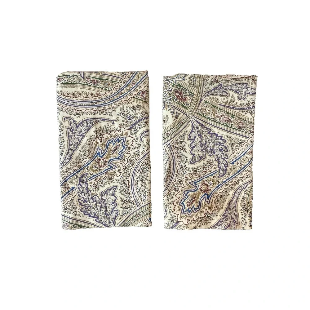 Vtg Set of 2 Ralph Lauren Standard Size Multi Color Paisley on Tan Pillow Shams